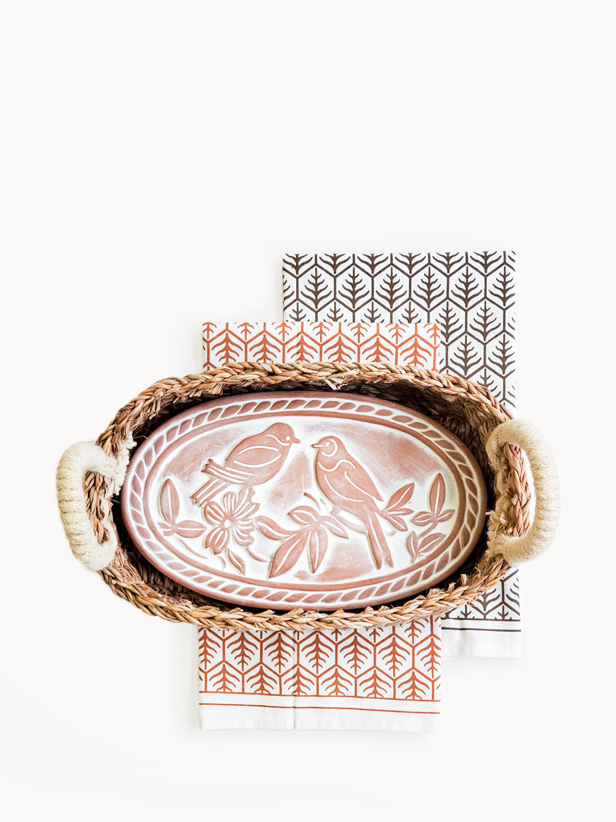 Bread Warmer & Basket Gift Set with Tea Towel - Lovebird Oval-0